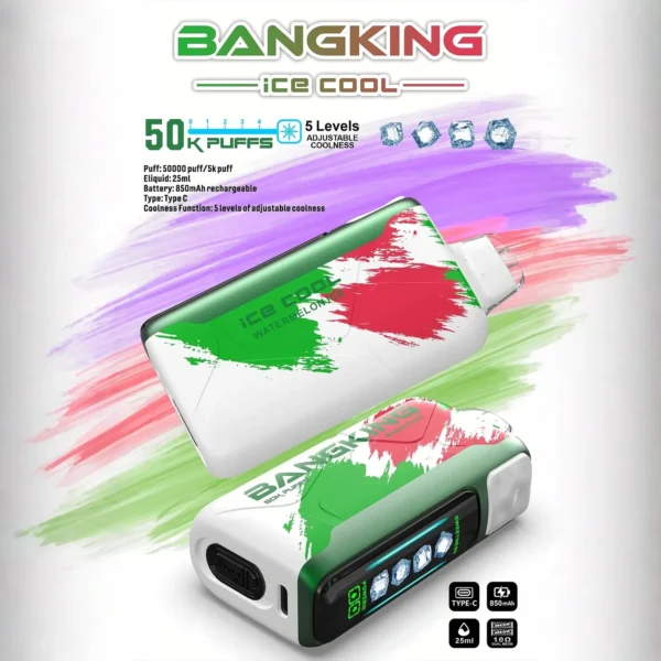 Bang King 60000 拋棄式電子煙｜LED 螢幕顯示 × 五檔冰度調節｜超長續航大容量・多款口味